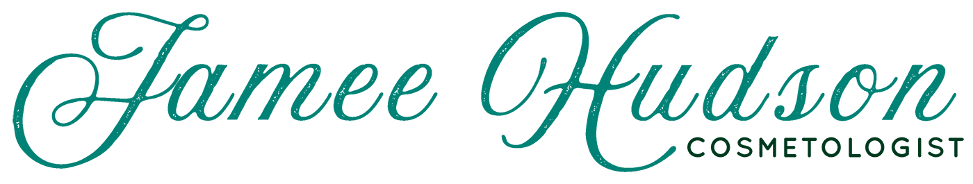 Jamee Hudson Cosmetologist logo text only green and blue small